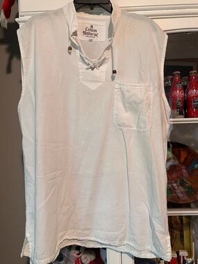 Cotton Natural Men’s White Lace-Up Sleeveless Tank Top